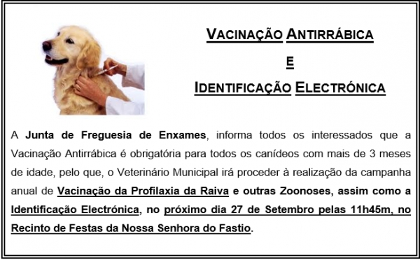 VACINAÇÃO ANTIRRÁBICA E IDENTIFICAÇÃO ELECTRÓNICA DE CANÍDEOS