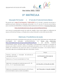 MATRÍCULAS | EDUCAÇÃO PRÉ-ESCOLAR E 1.º CICLO DO ENSINO BÁSICO