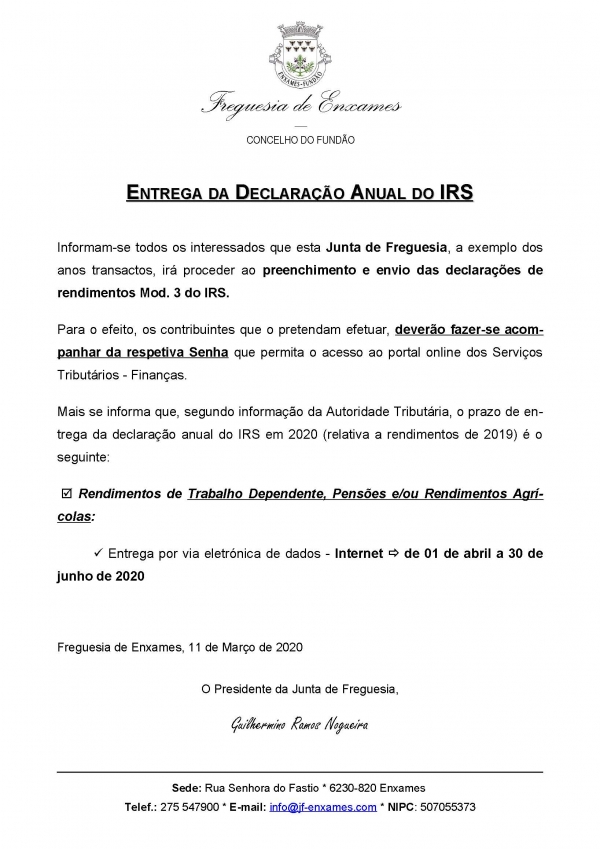 Entrega declaração anual de IRS