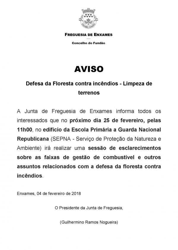 Aviso - Defesa da Floresta contra incêndios - Limpeza de terrenos
