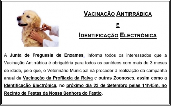 VACINAÇÃO ANTIRRÁBICA E IDENTIFICAÇÃO ELETRÓNICA