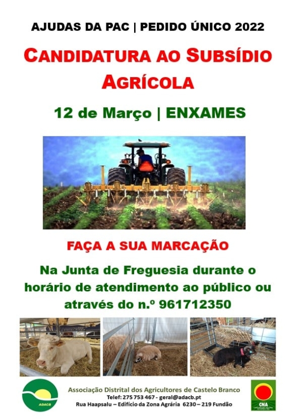 CANDIDATURA AO SUBSÍDIO AGRÍCOLA 2022 | 12 de Março