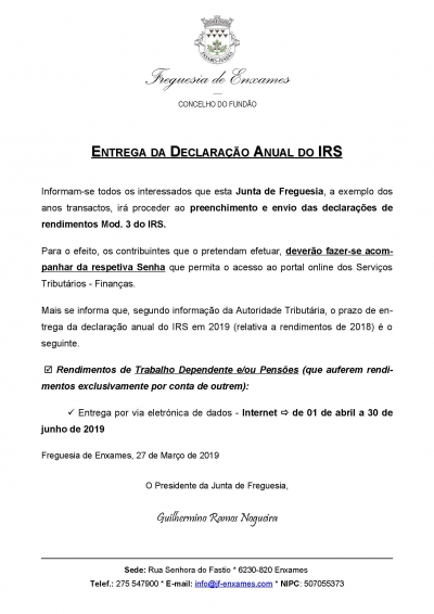 ENTREGA DA DECLARAÇÃO ANUAL DO IRS