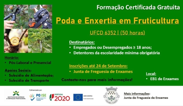 FORMAÇÃO PROFISSIONAL GRATUITA - PODA E ENXERTIA EM FRUTICULTURA  |  50  HORAS
