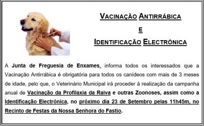 VACINAÇÃO ANTIRRÁBICA E IDENTIFICAÇÃO ELETRÓNICA