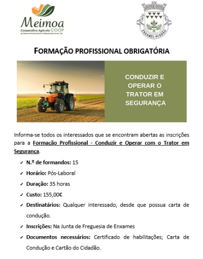 FORMAÇÃO PROFISSIONAL CONDUZIR E OPERAR COM TRATOR EM SEGURANÇA | INSCRIÇÕES ABERTAS